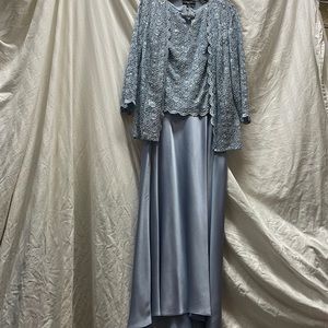 R&M Richards sleeveless sequined “mother of “ dress dusty blue 14W tea length